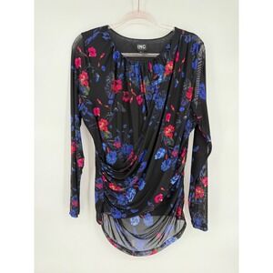 INC International Concepts Floral‎ Print Top Blouse Black Womens Sz XL Faux Wrap
